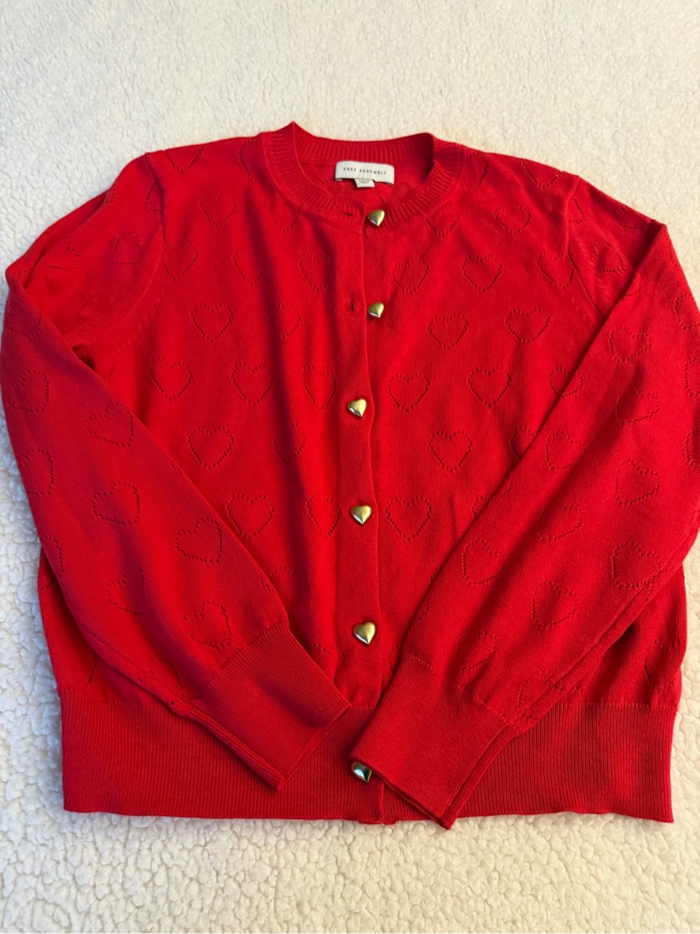 Free Assembly Red Heart-Pattern Crewneck Cardigan - Heart Buttons